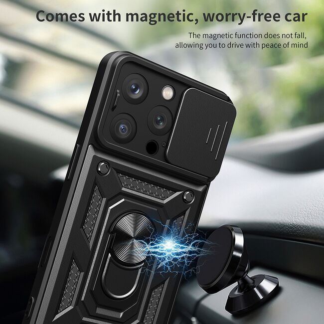Husa pentru  iPhone 16 Pro Ring Armor Kickstand Tough Rugged Cover cu protectie camera, verde