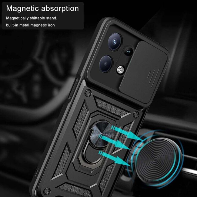 Husa pentru  Motorola Edge 50 Ring Armor Kickstand Tough Rugged Cover cu protectie camera, negru
