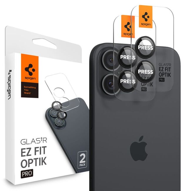 [Pachet 2x] Folie sticla camera iPhone 16 / 16 Plus Spigen Glas.tR Optik EZ Fit Pro, negru