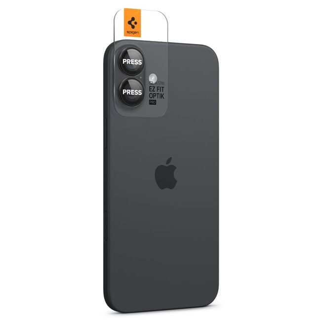 [Pachet 2x] Folie sticla camera iPhone 16 / 16 Plus Spigen Glas.tR Optik EZ Fit Pro, negru