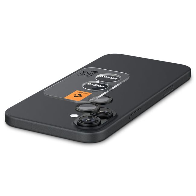 [Pachet 2x] Folie sticla camera iPhone 16 / 16 Plus Spigen Glas.tR Optik EZ Fit Pro, negru