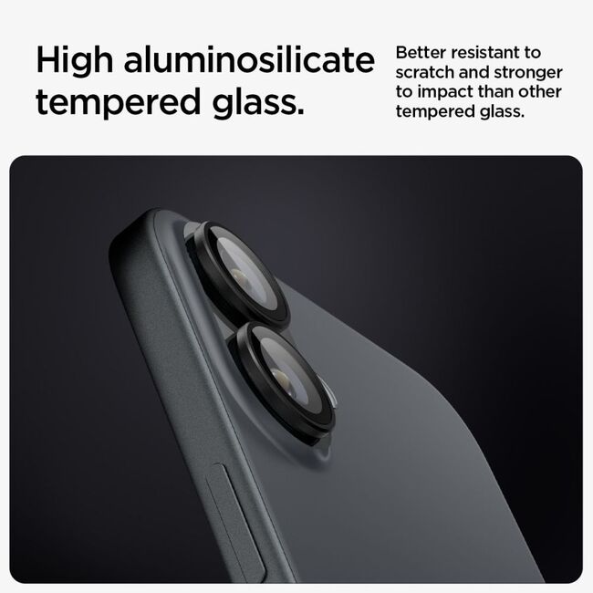 [Pachet 2x] Folie sticla camera iPhone 16 / 16 Plus Spigen Glas.tR Optik EZ Fit Pro, negru