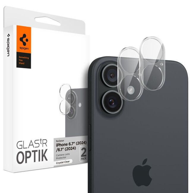 [Pachet 2x] Folie sticla camera iPhone 16 / 16 Plus Spigen Glas.tR Optik, transparenta