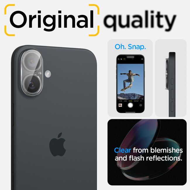 [Pachet 2x] Folie sticla camera iPhone 16 / 16 Plus Spigen Glas.tR Optik, transparenta
