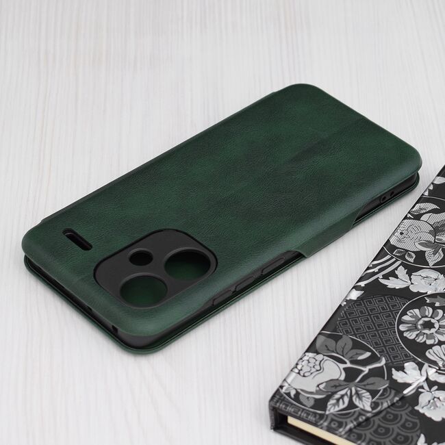 Husa tip carte pentru Xiaomi Redmi Note 13 Pro+ Plus 5G Smart Wallet fata - spate protectie 360 - verde