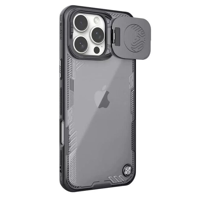 Husă Premium pentru  iPhone 16 Pro Max cu slider pentru protectia lentilelor anti-amprente - negru carbon