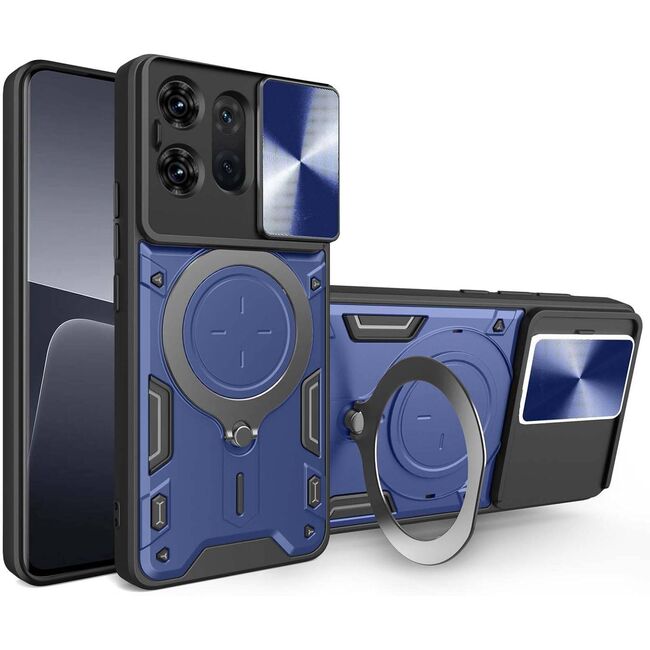 Husa pentru  Motorola Edge 50 cu protecție pentru cameră și suport magnetic integrat Ring Shockproof, albastru