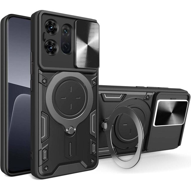 Husa pentru  Motorola Edge 50 cu protecție pentru cameră și suport magnetic integrat Ring Shockproof, negru