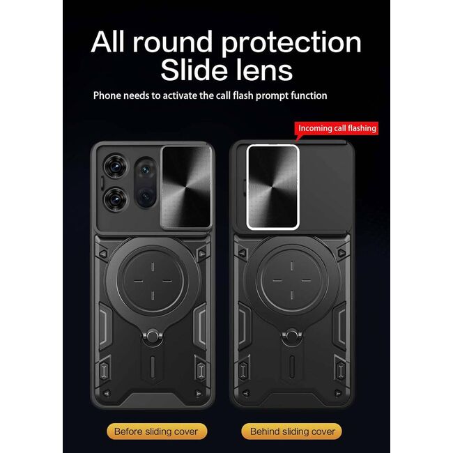 Husa pentru  Motorola Edge 50 cu protecție pentru cameră și suport magnetic integrat Ring Shockproof, negru