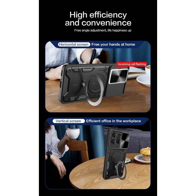 Husa pentru  Motorola Edge 50 cu protecție pentru cameră și suport magnetic integrat Ring Shockproof, negru
