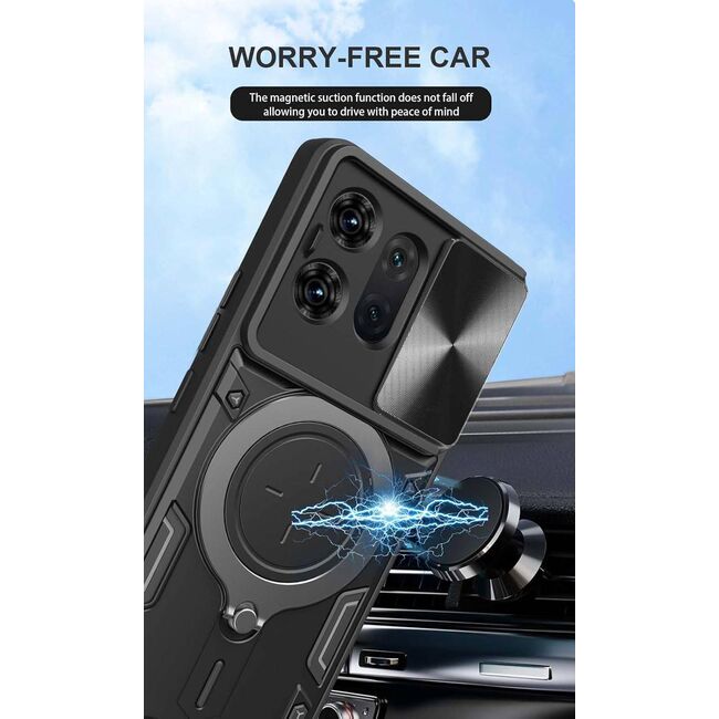 Husa pentru  Motorola Edge 50 cu protecție pentru cameră și suport magnetic integrat Ring Shockproof, negru