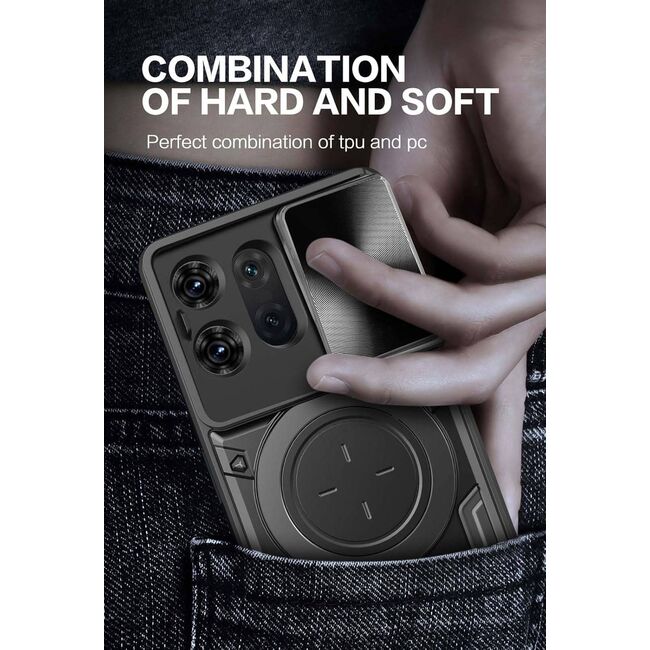 Husa pentru  Motorola Edge 50 cu protecție pentru cameră și suport magnetic integrat Ring Shockproof, negru