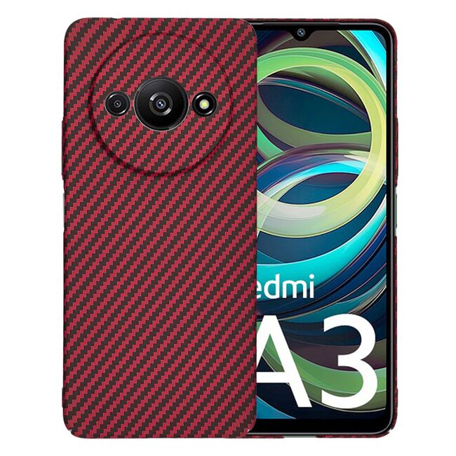 Husa pentru  Xiaomi Redmi A3 CarbonFiber UltraSlim, Lightweight, rosu