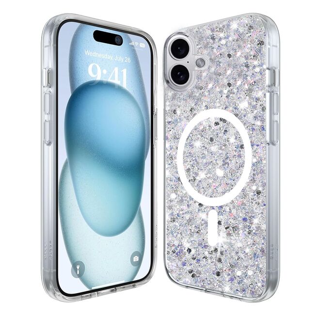 Husa pentru  iPhone 16 Plus MagSafe cu sclipici Liquid Crystal Glitter, gri