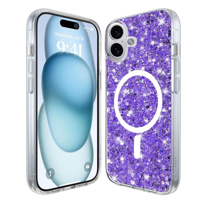 Husa pentru  iPhone 16 Plus MagSafe cu sclipici Liquid Crystal Glitter, mov