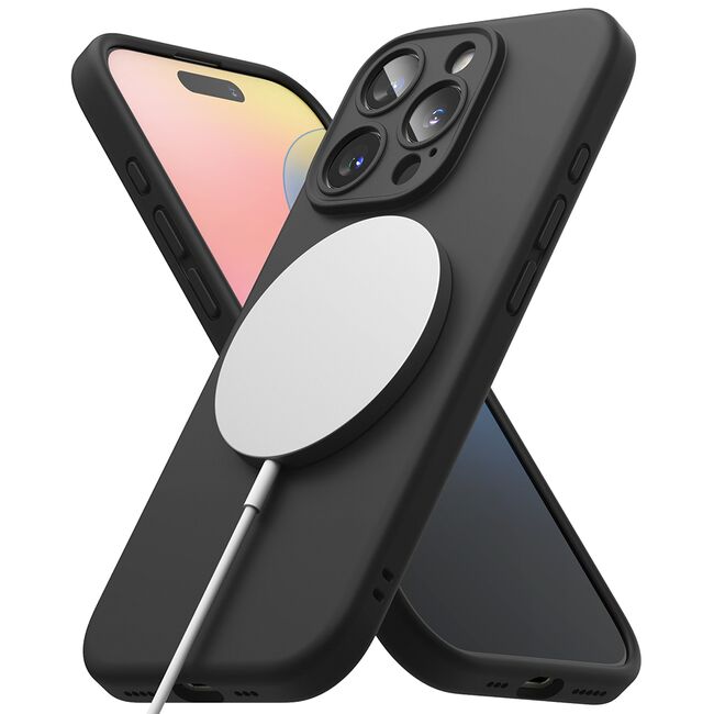 Husa premium pentru iPhone 16 Pro Silicone Magnetic compatibila MagSafe captusita cu microfibra - negru
