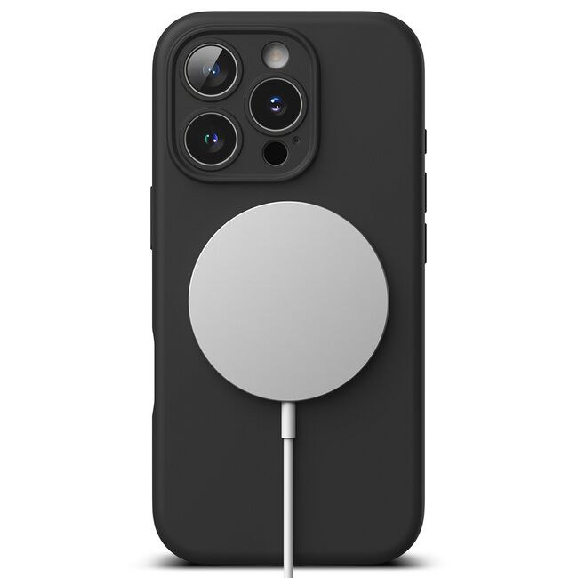 Husa premium pentru iPhone 16 Pro Silicone Magnetic compatibila MagSafe captusita cu microfibra - negru