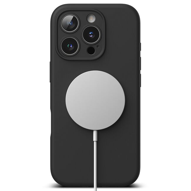 Husa premium pentru iPhone 16 Pro Max Silicone Magnetic compatibila MagSafe captusita cu microfibra - negru