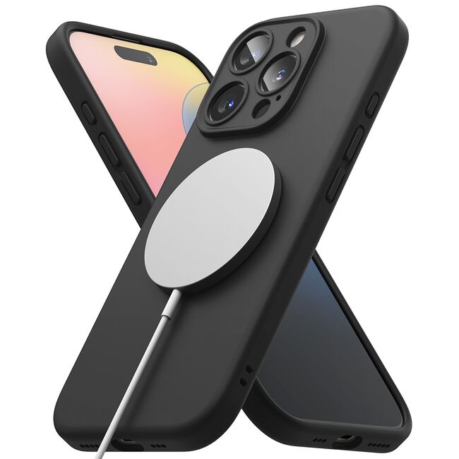 Husa premium pentru iPhone 16 Pro Max Silicone Magnetic compatibila MagSafe captusita cu microfibra - negru