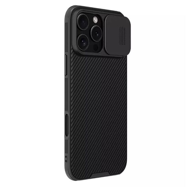 Husă Premium pentru  iPhone 16 Pro cu slider pentru protectia lentilelor anti-amprente - negru electric