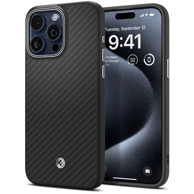 Husa Spigen - enzo aramid magsafe - iphone 16 pro max - black / silver