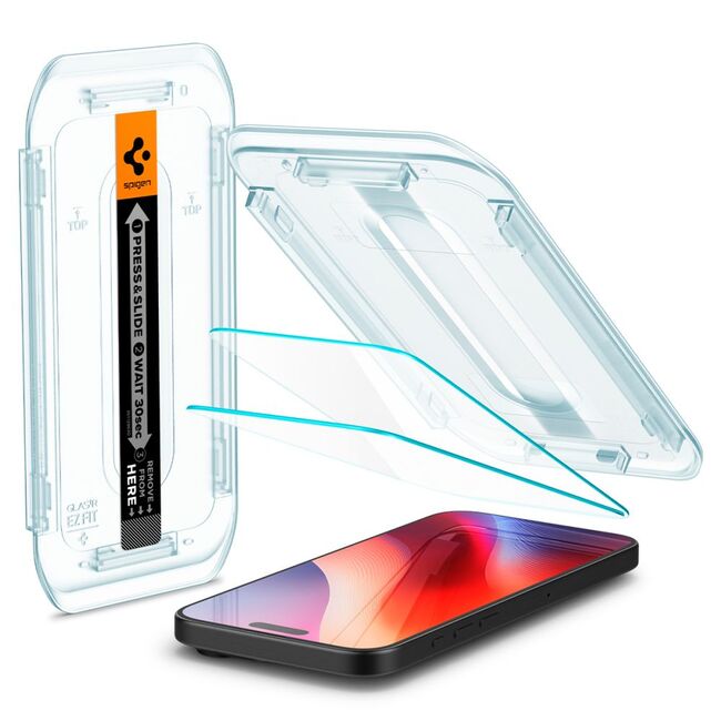 Set 2 x Folie sticla Spigen - glas.tr ez-fit (2 pack) pentru iPhone 16 pro - clear