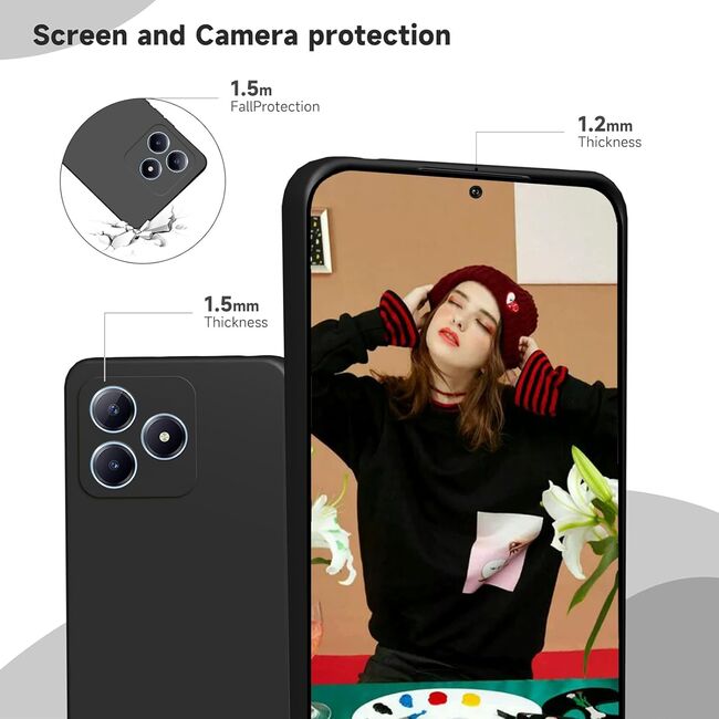 Husa pentru  Realme C61, Realme C63 Liquid Silicone, subțire, captusita cu microfibra, anti amprentă, protectie cameră foto, negru