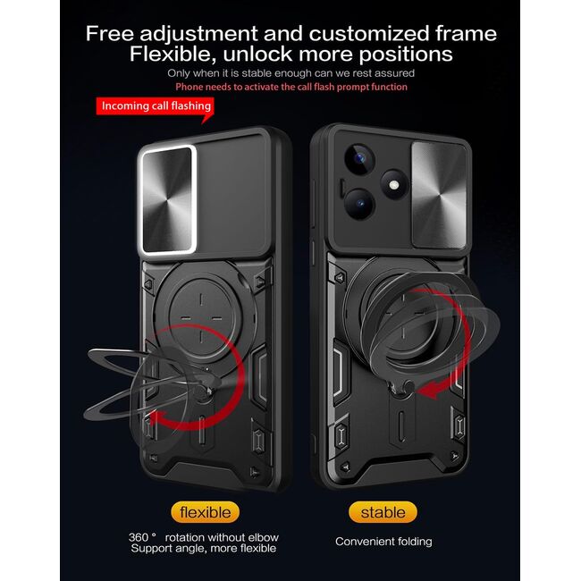 Husa pentru  Realme C61, Realme C63 cu protecție pentru cameră și suport magnetic integrat Ring Shockproof, rosu