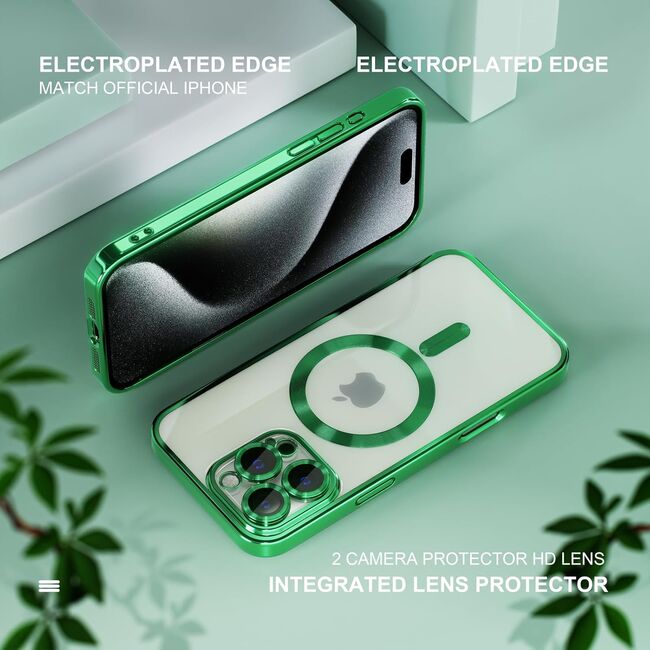 Husa pentru iPhone 16 Pro Max cu MagSafe si protectie pentru lentile anti-shock 1.5 mm transparent - verde inchis