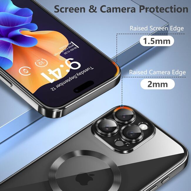 Husa pentru  iPhone 16 Pro cu MagSafe si protectie pentru lentile anti-shock 1.5 mm transparent - negru