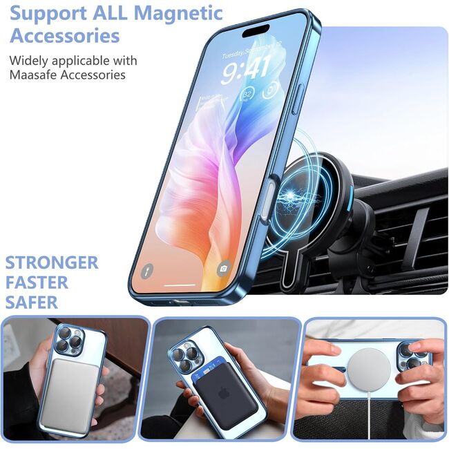 Husa pentru iPhone 16 Pro Max cu MagSafe si protectie pentru lentile anti-shock 1.5 mm transparent - albastru