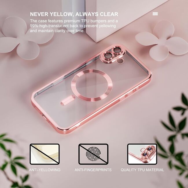 Husa pentru  iPhone 16 Plus cu MagSafe si protectie pentru lentile anti-shock 1.5 mm transparent - roz