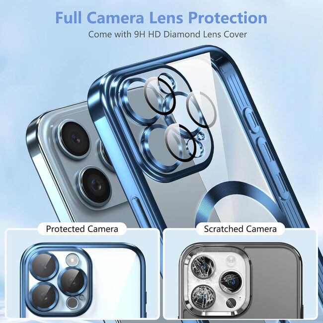 Husa pentru iPhone 16 Pro Max cu MagSafe si protectie pentru lentile anti-shock 1.5 mm transparent - albastru