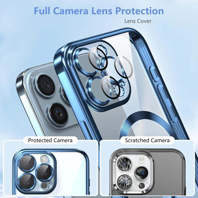 Husa pentru iPhone 16 Pro Max cu MagSafe si protectie pentru lentile anti-shock 1.5 mm transparent - albastru