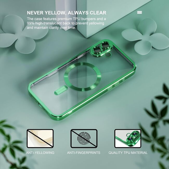 Husa pentru  iPhone 16 cu MagSafe si protectie pentru lentile anti-shock 1.5 mm transparent - verde deschis