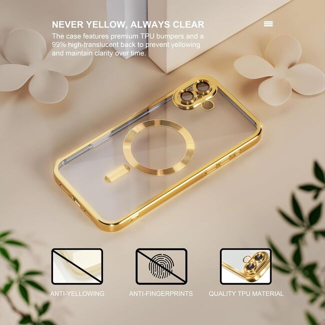Husa pentru  iPhone 16 Plus cu MagSafe si protectie pentru lentile anti-shock 1.5 mm transparent - auriu