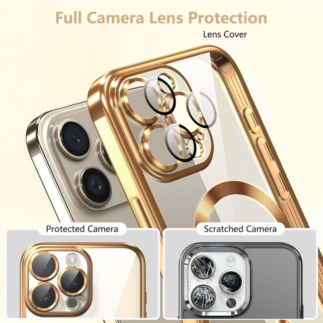 Husa pentru  iPhone 16 Pro cu MagSafe si protectie pentru lentile anti-shock 1.5 mm transparent - auriu