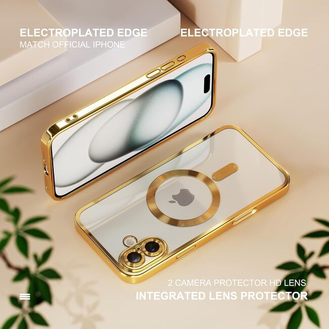 Husa pentru  iPhone 16 Plus cu MagSafe si protectie pentru lentile anti-shock 1.5 mm transparent - auriu