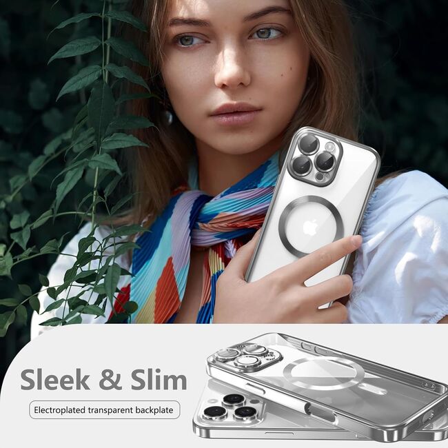Husa pentru  iPhone 16 Pro cu MagSafe si protectie pentru lentile anti-shock 1.5 mm transparent - argintiu