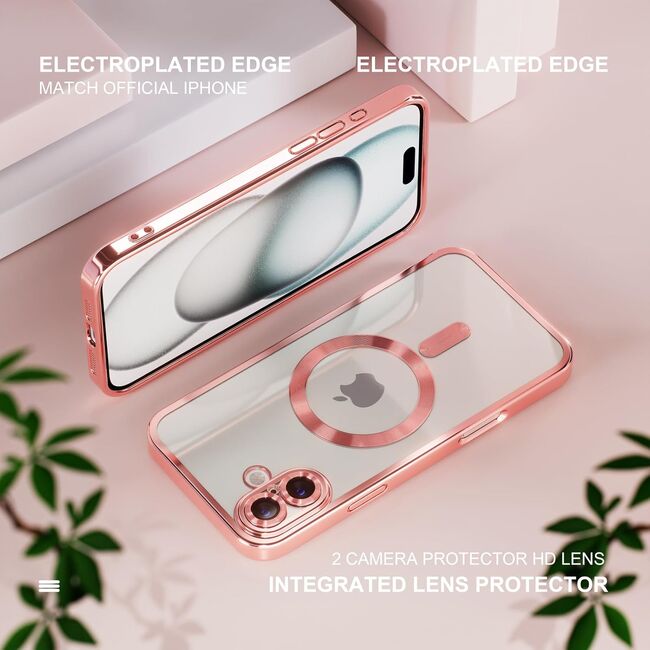 Husa pentru  iPhone 16 cu MagSafe si protectie pentru lentile anti-shock 1.5 mm transparent - roz