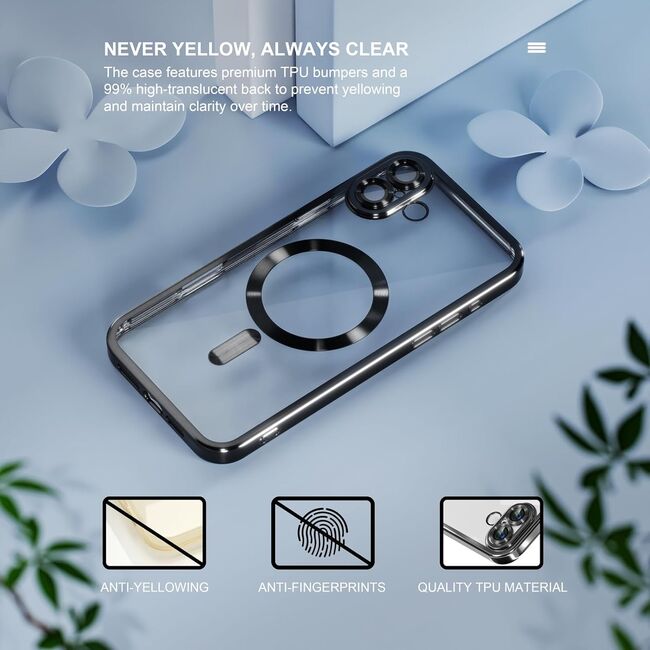 Husa pentru  iPhone 16 cu MagSafe si protectie pentru lentile anti-shock 1.5 mm transparent - negru
