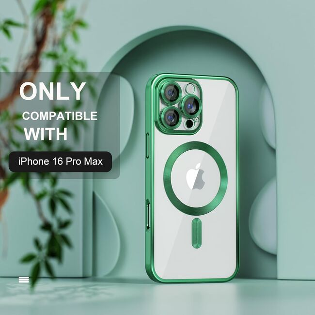 Husa pentru iPhone 16 Pro Max cu MagSafe si protectie pentru lentile anti-shock 1.5 mm transparent - verde deschis