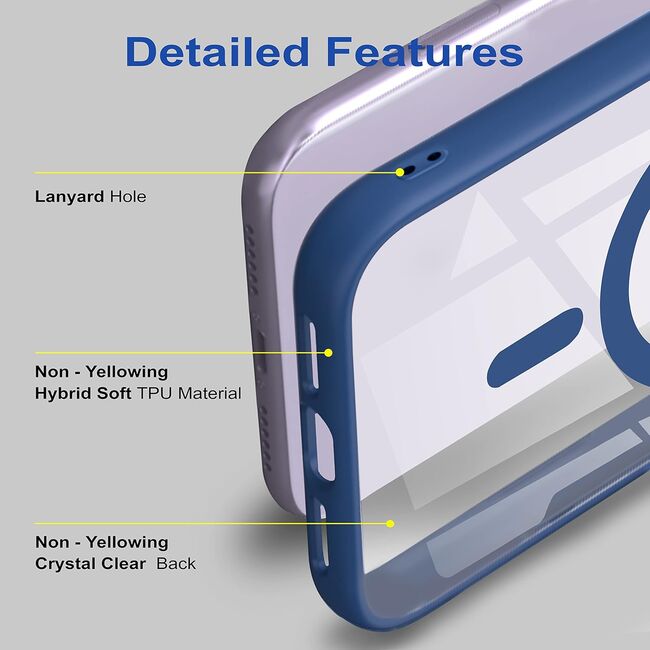 Huse pentru  iPhone 16 cu MagSafe Crystal Clear Back Series - albastru