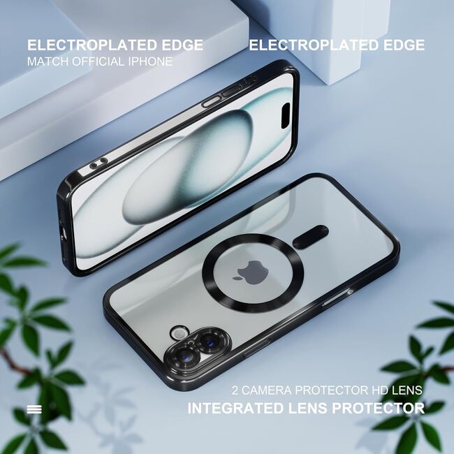 Husa pentru  iPhone 16 cu MagSafe si protectie pentru lentile anti-shock 1.5 mm transparent - negru