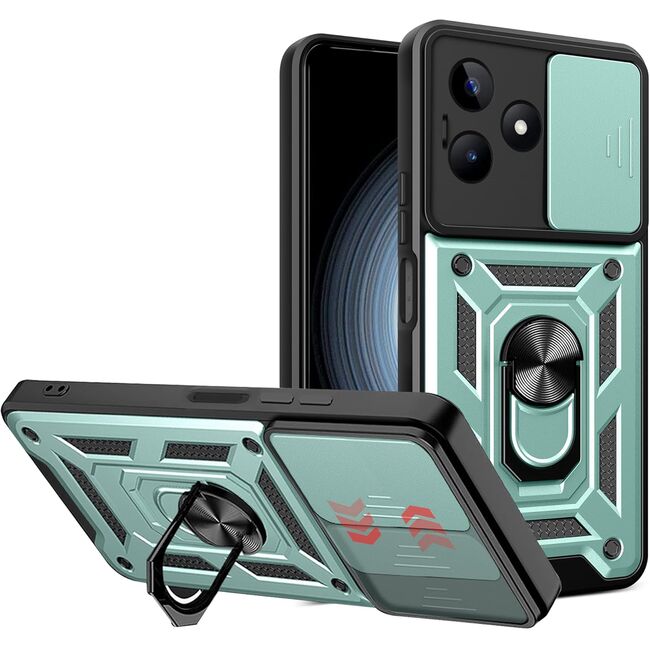 Husa pentru  Realme C61, Realme C63 Ring Armor Kickstand Tough Rugged Cover cu protectie camera, verde