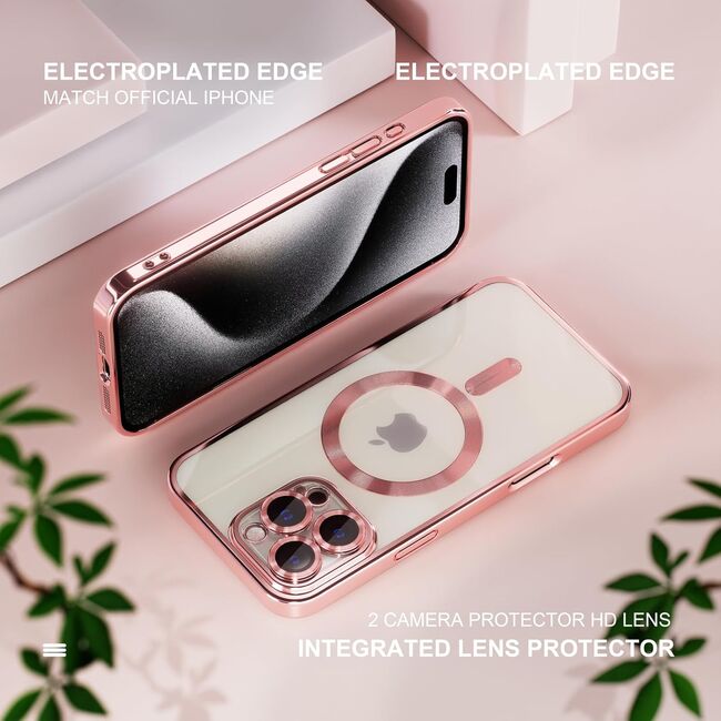 Husa pentru  iPhone 16 Pro cu MagSafe si protectie pentru lentile anti-shock 1.5 mm transparent - roz