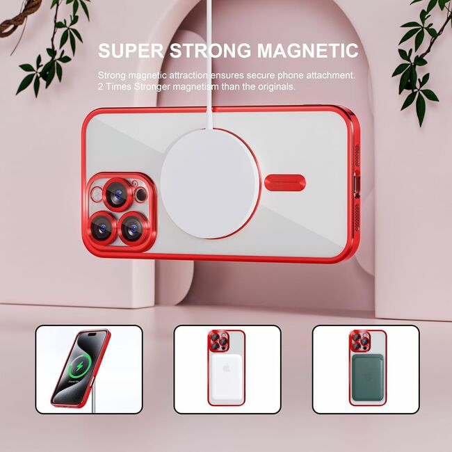 Husa pentru  iPhone 16 Pro cu MagSafe si protectie pentru lentile anti-shock 1.5 mm transparent - rosu