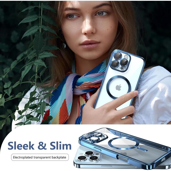 Husa pentru iPhone 16 Pro Max cu MagSafe si protectie pentru lentile anti-shock 1.5 mm transparent - albastru
