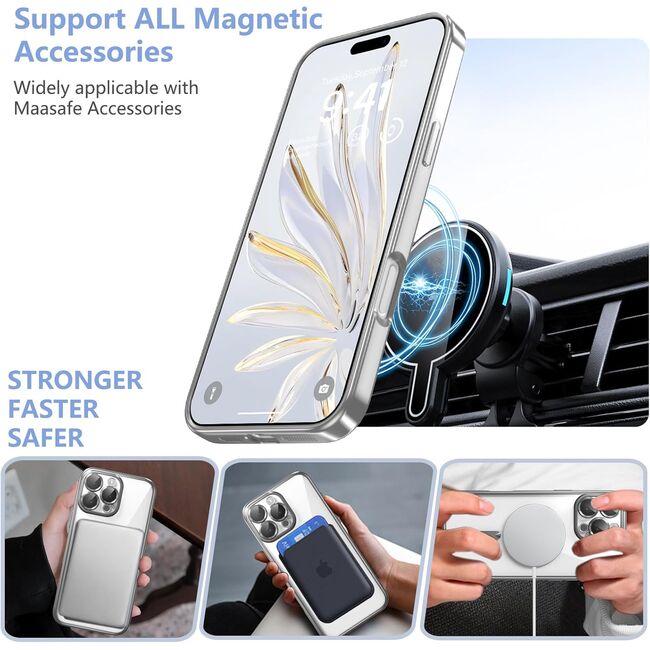 Husa pentru  iPhone 16 Pro cu MagSafe si protectie pentru lentile anti-shock 1.5 mm transparent - argintiu