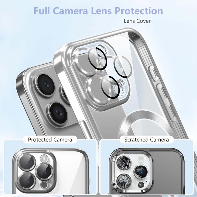 Husa pentru  iPhone 16 Pro cu MagSafe si protectie pentru lentile anti-shock 1.5 mm transparent - argintiu